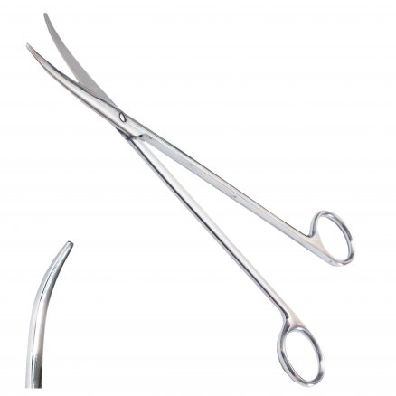 Ножиці для розтину м'яких тканин в глибокій порожнині, вертикально - зігнуті. Довжина 23,0 см, довжина робочої частини 55 мм